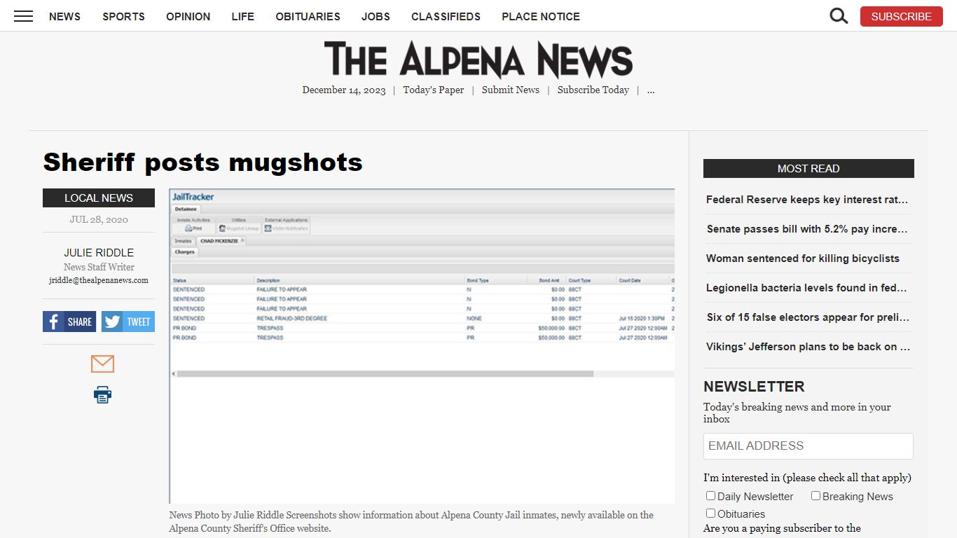 Sheriff posts mugshots | News, Sports, Jobs - The Alpena News